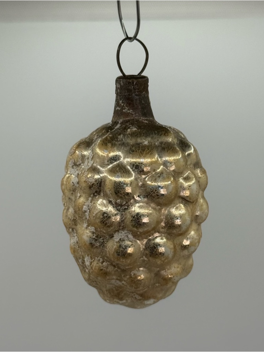 Antique Mercury Glass Bumpy Grape Cluster Ornament Gold Patina Christmas vtg